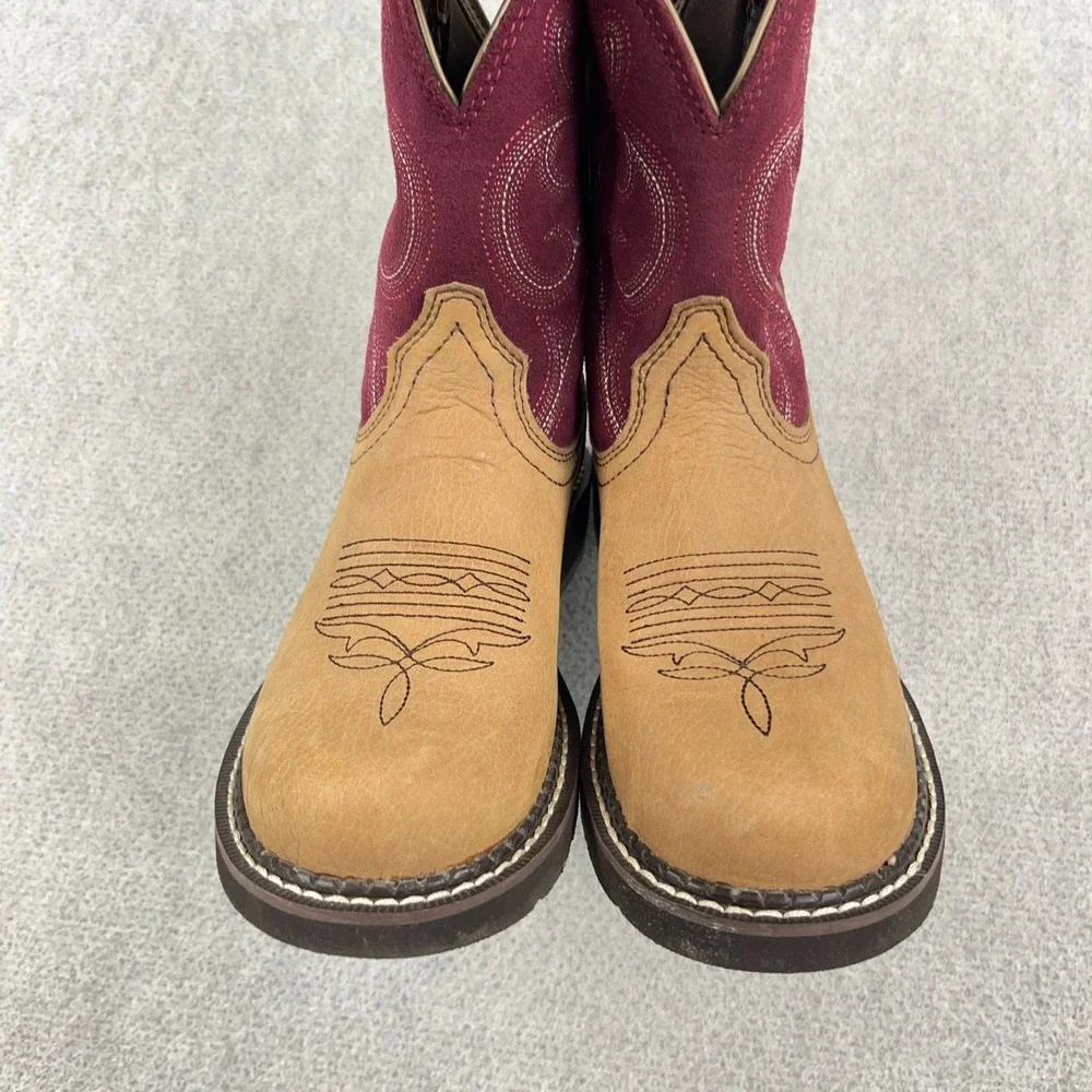 Ariat Boots Fatbaby Heritage Women 7.5 B 10026116 Burgundy Tan Western Cowgirl